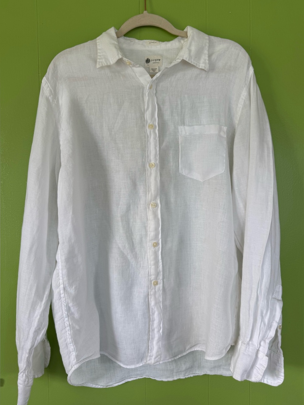 J.Crew Mens White 100% Linen Shirt Sz L Classic Button Down Long Sleeve Casual